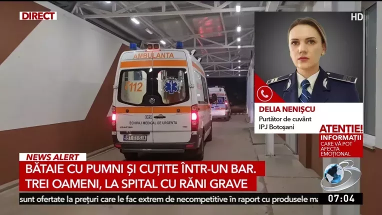 Bataie cu pumni si cutite intr-un bar din judetul Botosani. Trei oameni, printre care un minor, au ajuns la spital