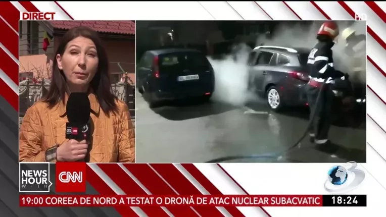 Masina incendiata in stil mafiot, in Ramnicu Valcea. Alte doua masini au luat foc si au fost distruse