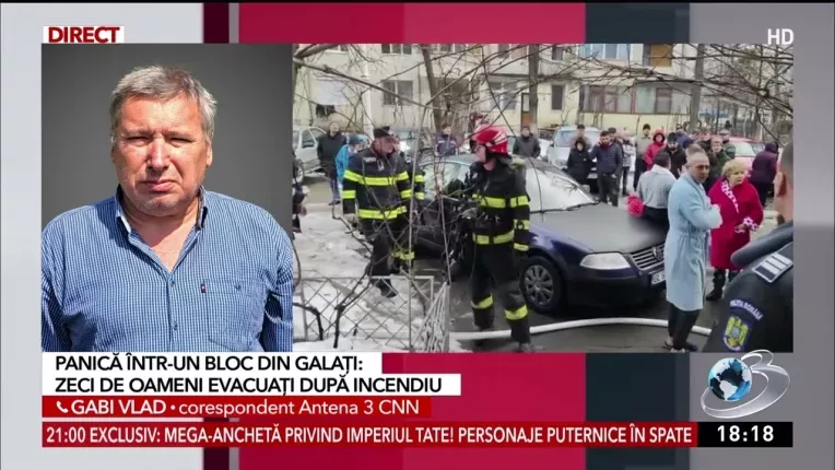 Panica intr-un bloc din Galati: Zeci de oameni au fost evacuati dupa un incendiu